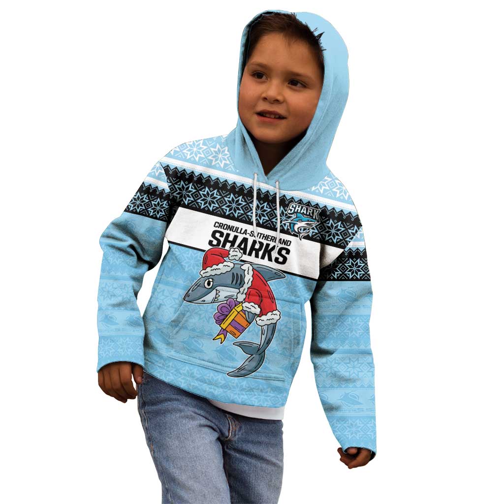 NRL Cronulla-Sutherland Christmas Personalised Kid Hoodie with Sharkies Santa