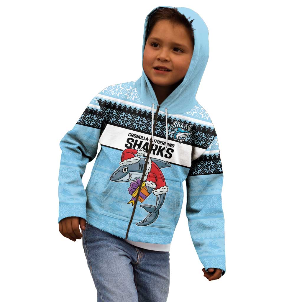 NRL Cronulla-Sutherland Christmas Personalised Kid Hoodie with Sharkies Santa