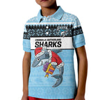 NRL Cronulla-Sutherland Christmas Personalised Kid Polo Shirt with Sharkies Santa