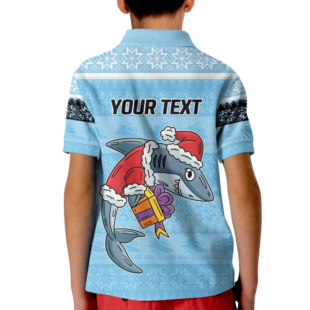 NRL Cronulla-Sutherland Christmas Personalised Kid Polo Shirt with Sharkies Santa