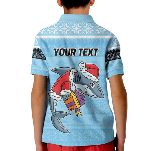 NRL Cronulla-Sutherland Christmas Personalised Kid Polo Shirt with Sharkies Santa