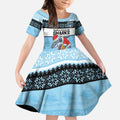 NRL Cronulla-Sutherland Christmas Personalised Kid Short Sleeve Dress with Sharkies Santa