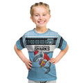 NRL Cronulla-Sutherland Christmas Personalised Kid T Shirt with Sharkies Santa