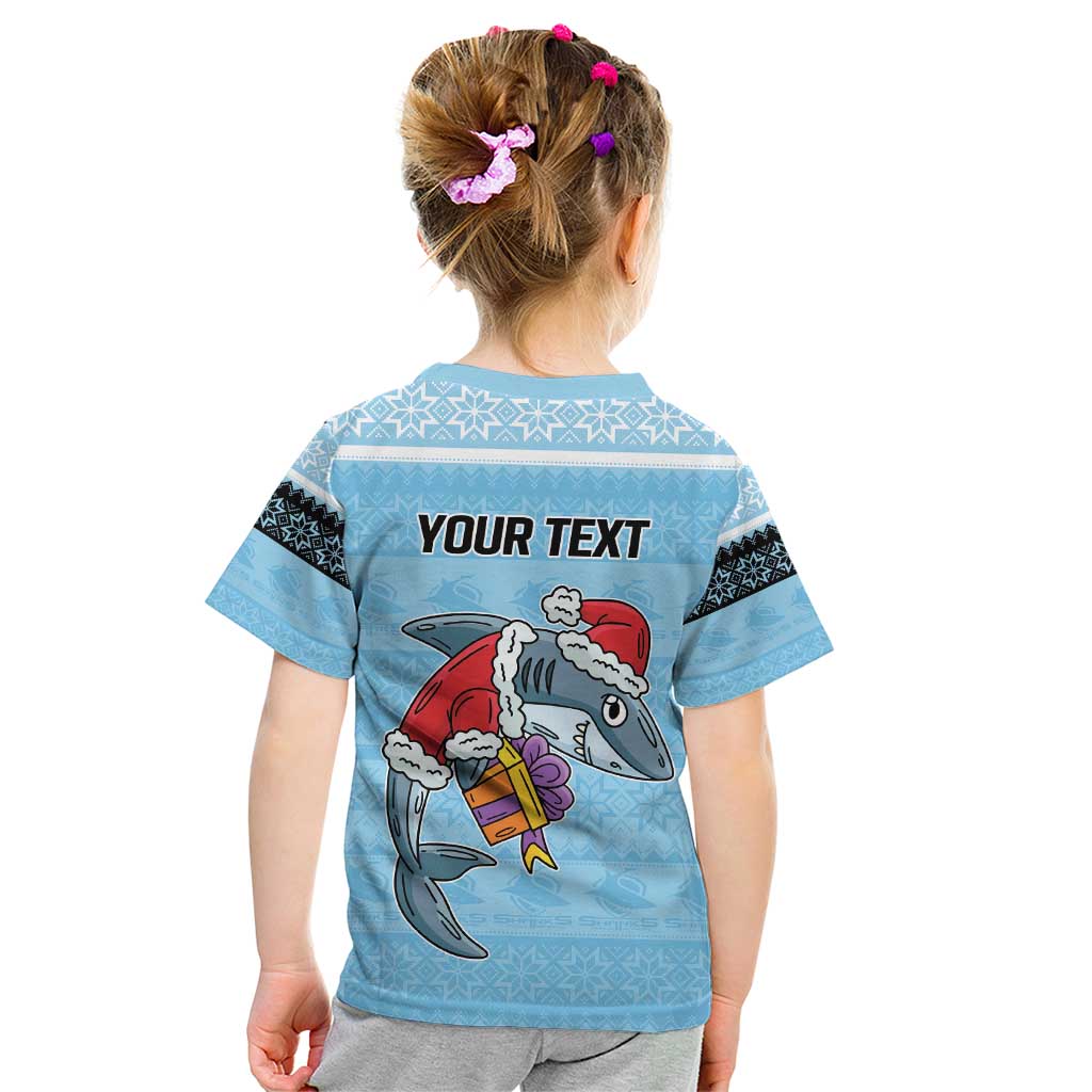 NRL Cronulla-Sutherland Christmas Personalised Kid T Shirt with Sharkies Santa
