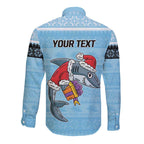 NRL Cronulla-Sutherland Christmas Personalised Long Sleeve Button Shirt with Sharkies Santa