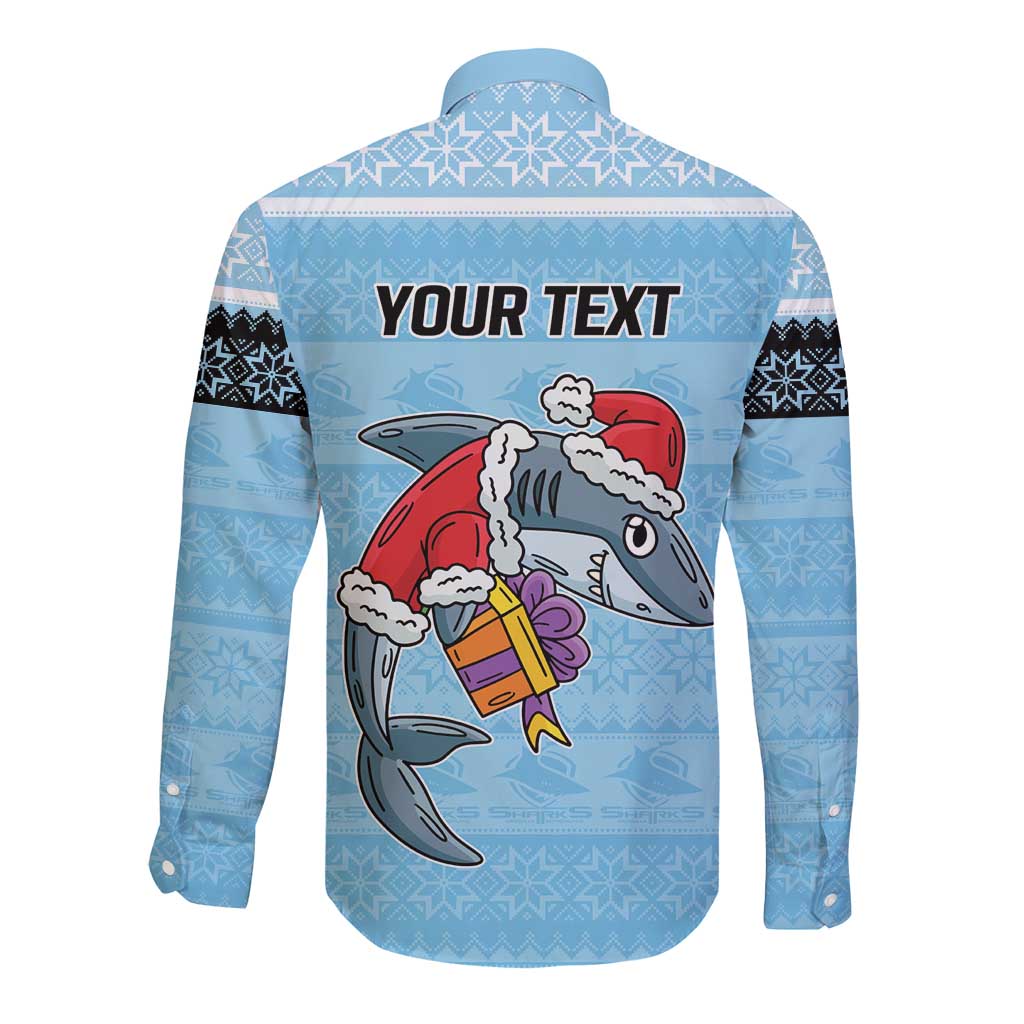 NRL Cronulla-Sutherland Christmas Personalised Long Sleeve Button Shirt with Sharkies Santa