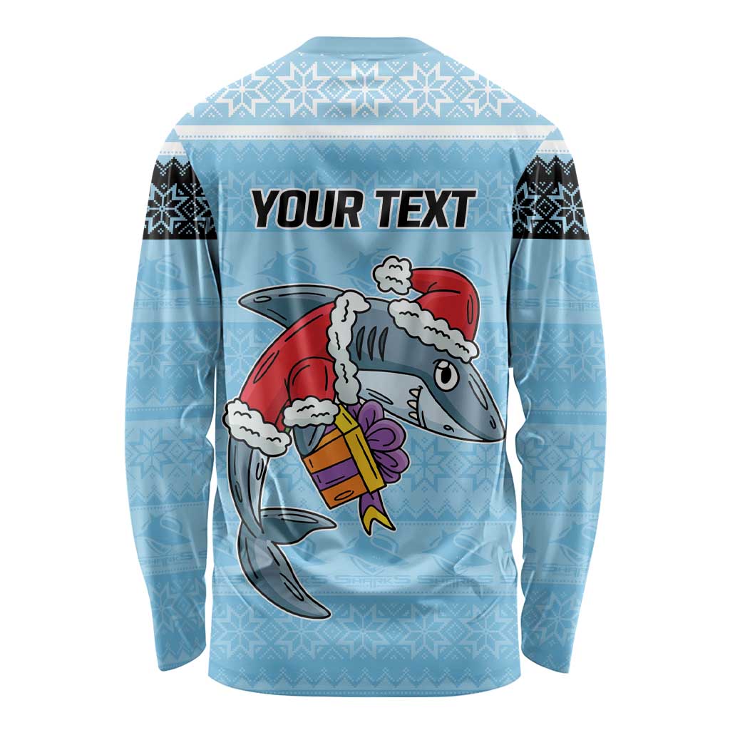 NRL Cronulla-Sutherland Christmas Personalised Long Sleeve Shirt with Sharkies Santa