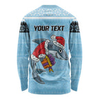 NRL Cronulla-Sutherland Christmas Personalised Long Sleeve Shirt with Sharkies Santa
