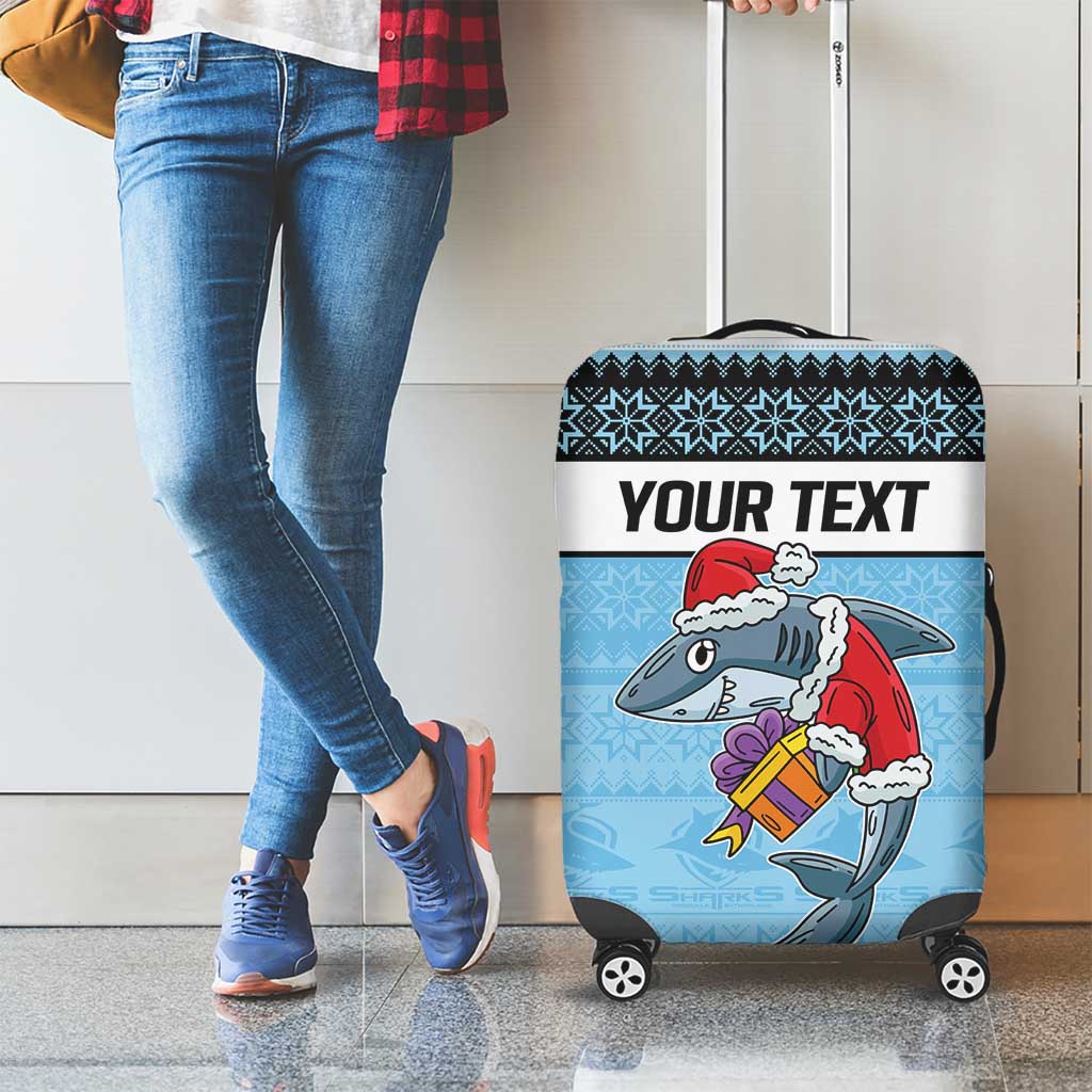 NRL Cronulla-Sutherland Christmas Personalised Luggage Cover with Sharkies Santa