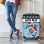 NRL Cronulla-Sutherland Christmas Personalised Luggage Cover with Sharkies Santa