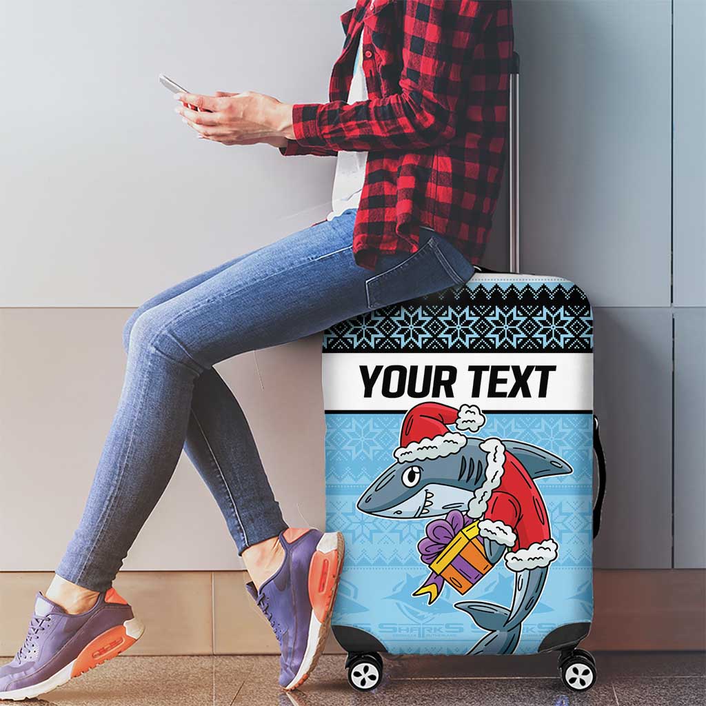 NRL Cronulla-Sutherland Christmas Personalised Luggage Cover with Sharkies Santa