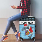 NRL Cronulla-Sutherland Christmas Personalised Luggage Cover with Sharkies Santa