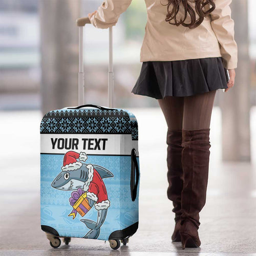 NRL Cronulla-Sutherland Christmas Personalised Luggage Cover with Sharkies Santa