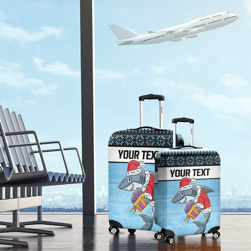 NRL Cronulla-Sutherland Christmas Personalised Luggage Cover with Sharkies Santa