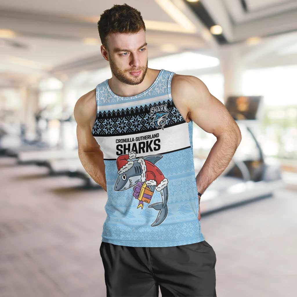NRL Cronulla-Sutherland Christmas Personalised Men Tank Top with Sharkies Santa