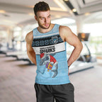 NRL Cronulla-Sutherland Christmas Personalised Men Tank Top with Sharkies Santa