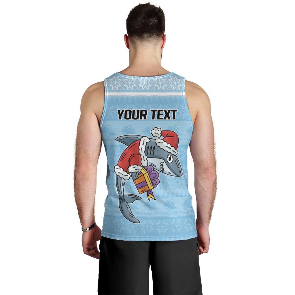 NRL Cronulla-Sutherland Christmas Personalised Men Tank Top with Sharkies Santa
