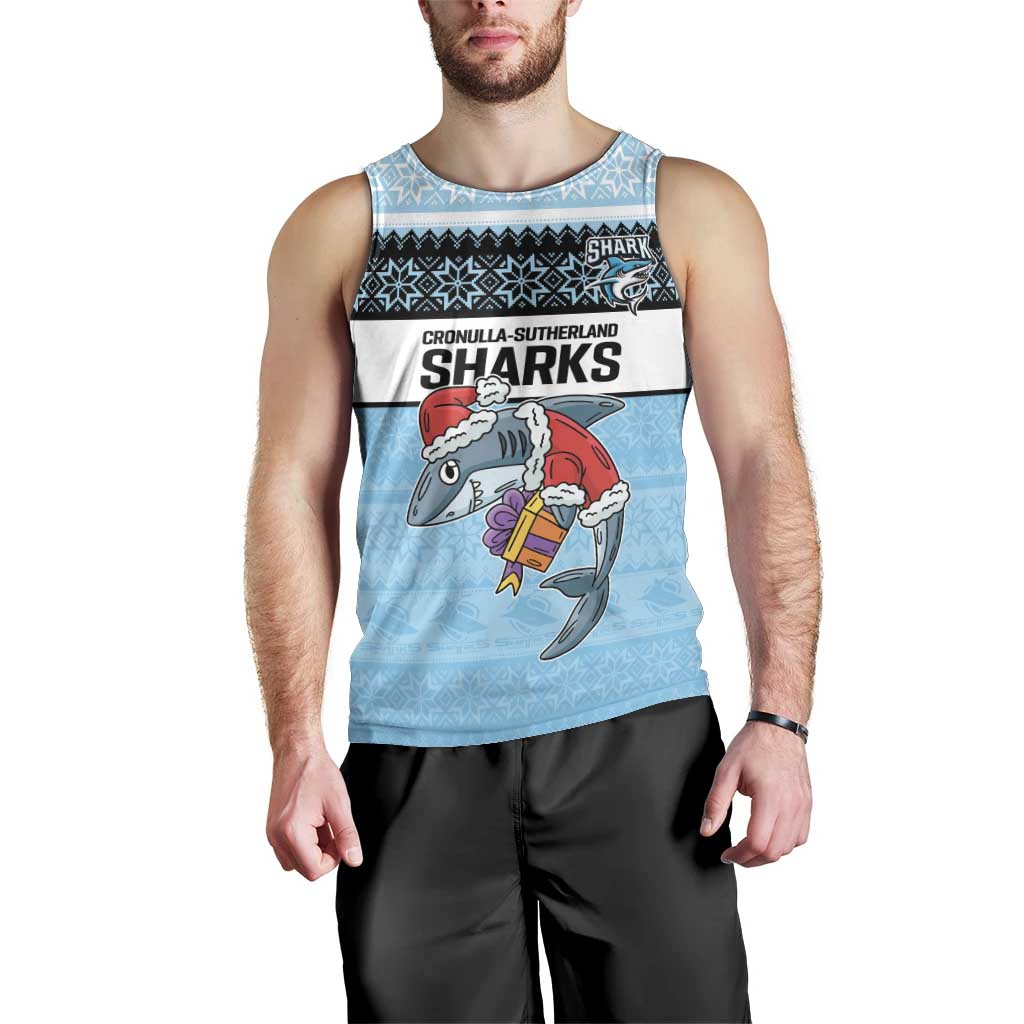 NRL Cronulla-Sutherland Christmas Personalised Men Tank Top with Sharkies Santa
