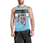 NRL Cronulla-Sutherland Christmas Personalised Men Tank Top with Sharkies Santa