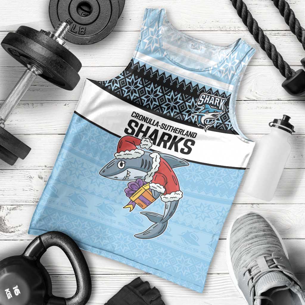 NRL Cronulla-Sutherland Christmas Personalised Men Tank Top with Sharkies Santa