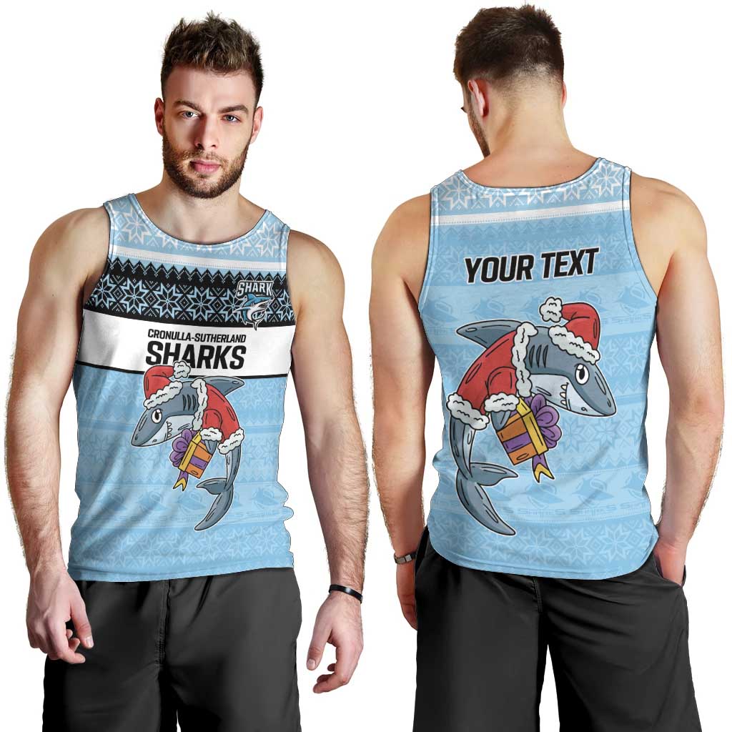 NRL Cronulla-Sutherland Christmas Personalised Men Tank Top with Sharkies Santa