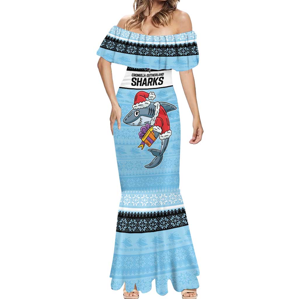 NRL Cronulla-Sutherland Christmas Personalised Mermaid Dress with Sharkies Santa