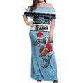 NRL Cronulla-Sutherland Christmas Personalised Off Shoulder Maxi Dress with Sharkies Santa