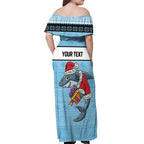 NRL Cronulla-Sutherland Christmas Personalised Off Shoulder Maxi Dress with Sharkies Santa