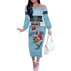 NRL Cronulla-Sutherland Christmas Personalised Off The Shoulder Long Sleeve Dress with Sharkies Santa