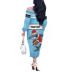 NRL Cronulla-Sutherland Christmas Personalised Off The Shoulder Long Sleeve Dress with Sharkies Santa