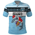 NRL Cronulla-Sutherland Christmas Personalised Polo Shirt with Sharkies Santa