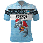 NRL Cronulla-Sutherland Christmas Personalised Polo Shirt with Sharkies Santa