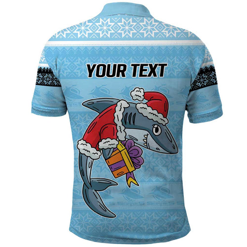 NRL Cronulla-Sutherland Christmas Personalised Polo Shirt with Sharkies Santa