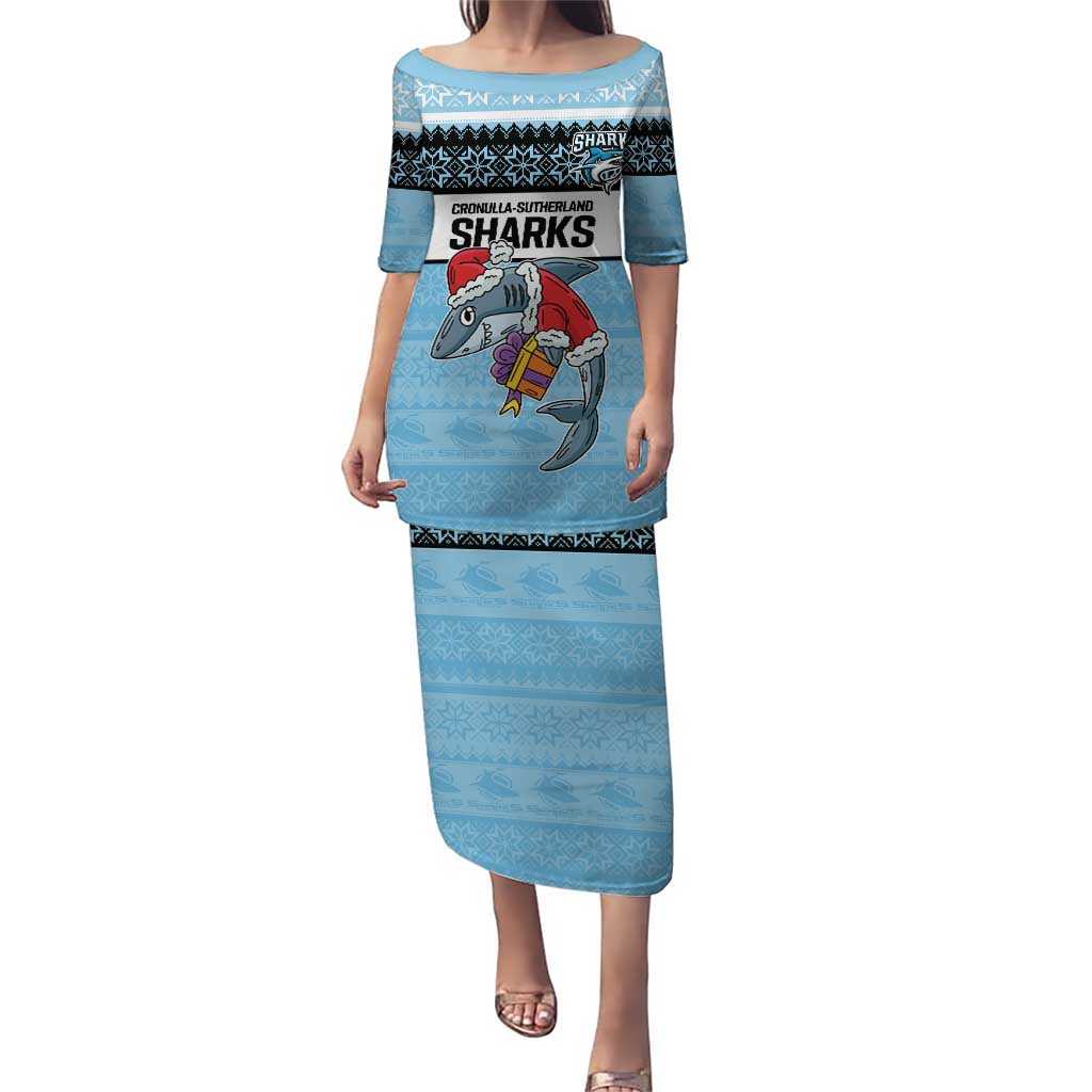 NRL Cronulla-Sutherland Christmas Personalised Puletasi with Sharkies Santa