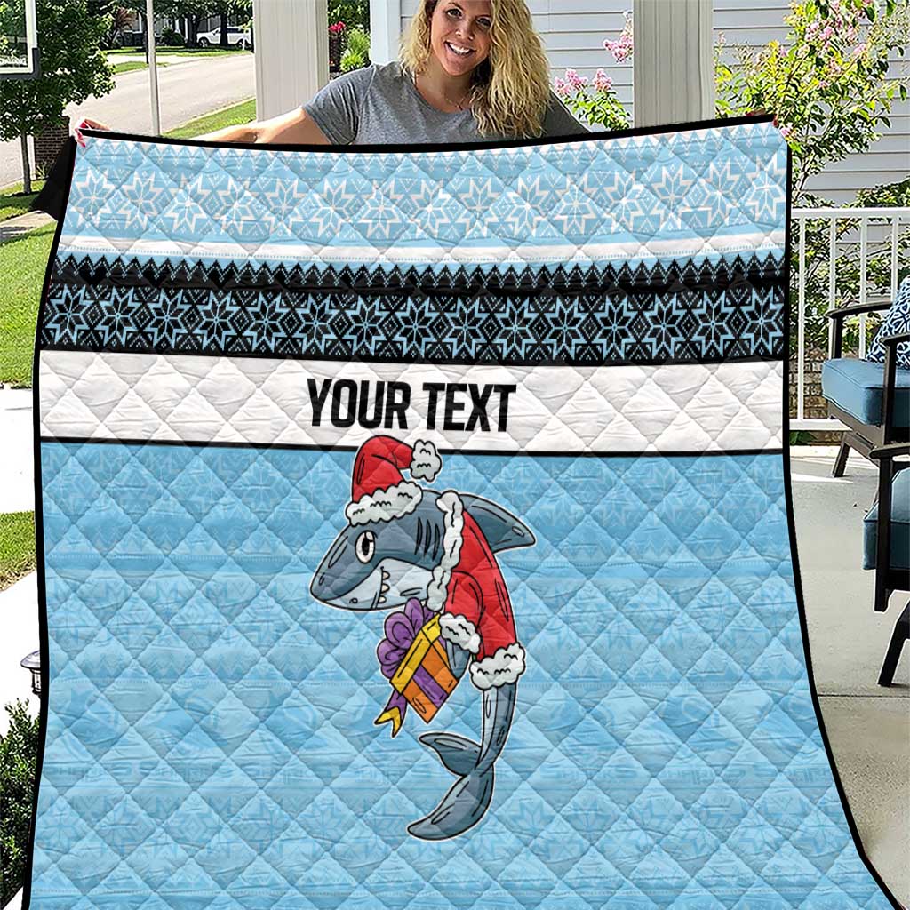 NRL Cronulla-Sutherland Christmas Personalised Quilt with Sharkies Santa