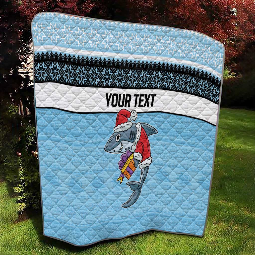 NRL Cronulla-Sutherland Christmas Personalised Quilt with Sharkies Santa