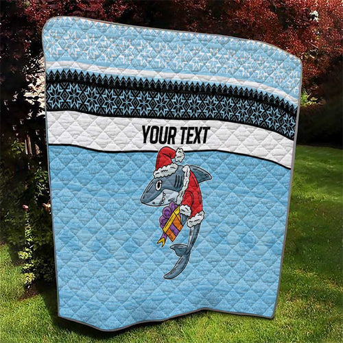 NRL Cronulla-Sutherland Christmas Personalised Quilt with Sharkies Santa