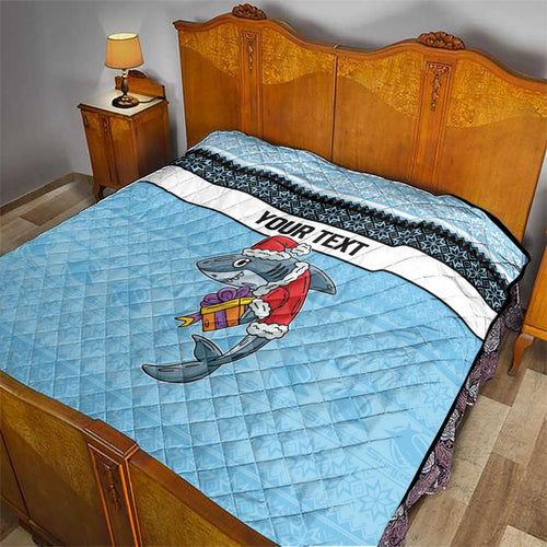 NRL Cronulla-Sutherland Christmas Personalised Quilt with Sharkies Santa