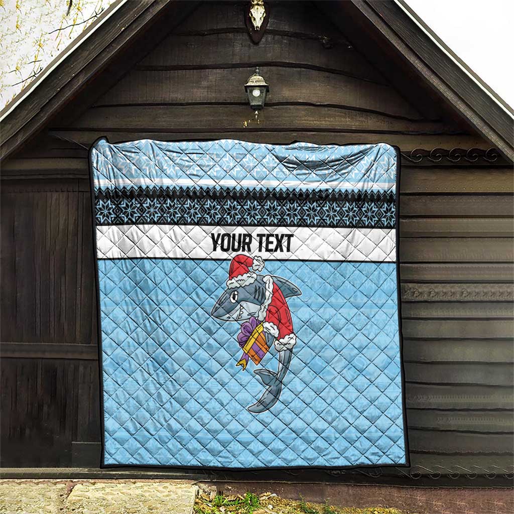 NRL Cronulla-Sutherland Christmas Personalised Quilt with Sharkies Santa