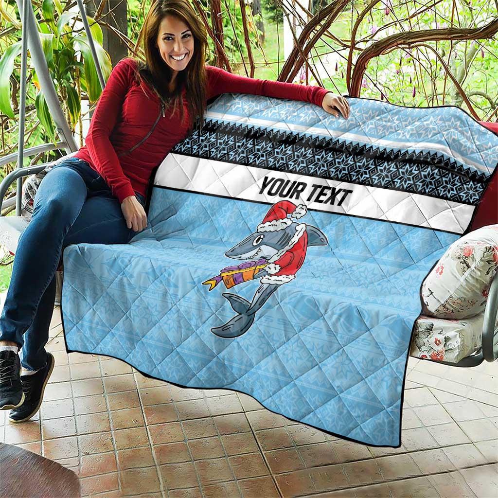 NRL Cronulla-Sutherland Christmas Personalised Quilt with Sharkies Santa