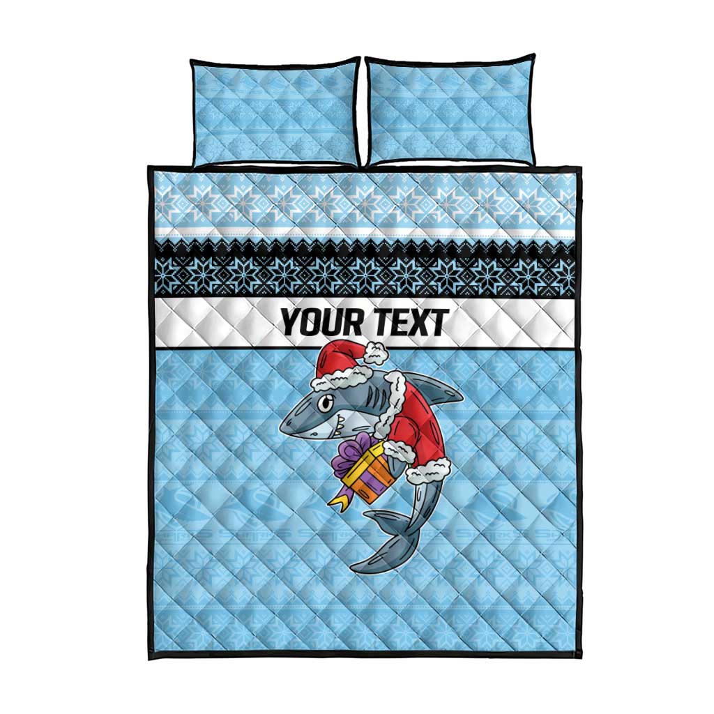NRL Cronulla-Sutherland Christmas Personalised Quilt Bed Set with Sharkies Santa