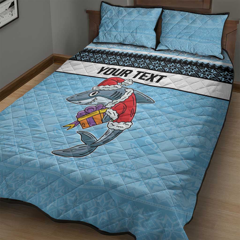 NRL Cronulla-Sutherland Christmas Personalised Quilt Bed Set with Sharkies Santa