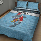 NRL Cronulla-Sutherland Christmas Personalised Quilt Bed Set with Sharkies Santa