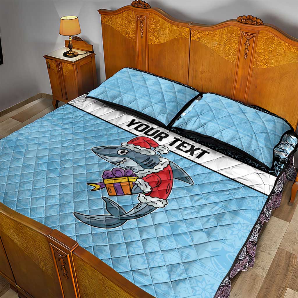 NRL Cronulla-Sutherland Christmas Personalised Quilt Bed Set with Sharkies Santa