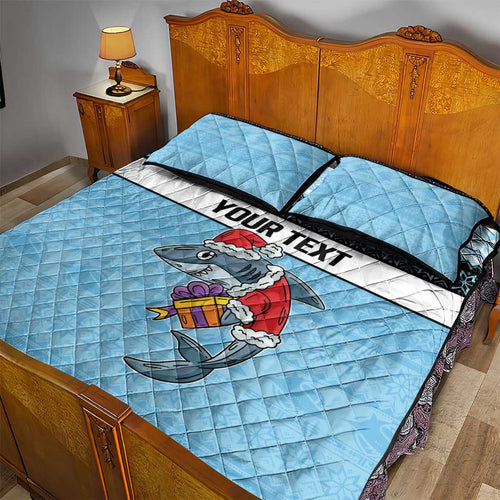 NRL Cronulla-Sutherland Christmas Personalised Quilt Bed Set with Sharkies Santa