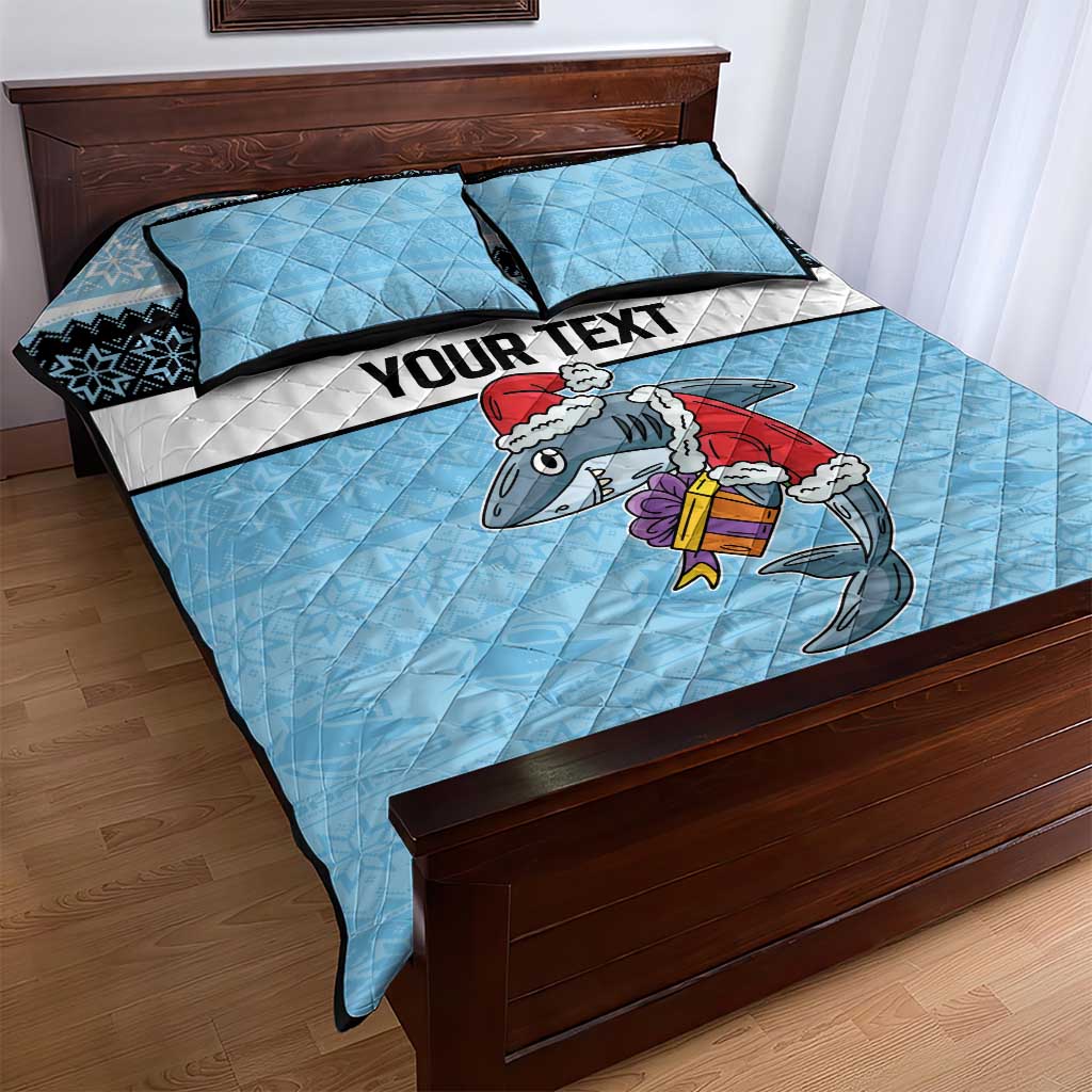 NRL Cronulla-Sutherland Christmas Personalised Quilt Bed Set with Sharkies Santa