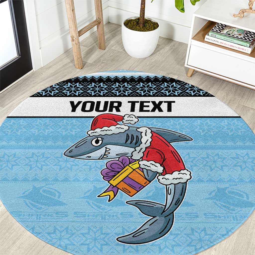 NRL Cronulla-Sutherland Christmas Personalised Round Carpet with Sharkies Santa