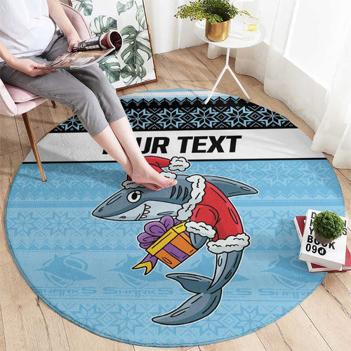 NRL Cronulla-Sutherland Christmas Personalised Round Carpet with Sharkies Santa