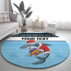 NRL Cronulla-Sutherland Christmas Personalised Round Carpet with Sharkies Santa