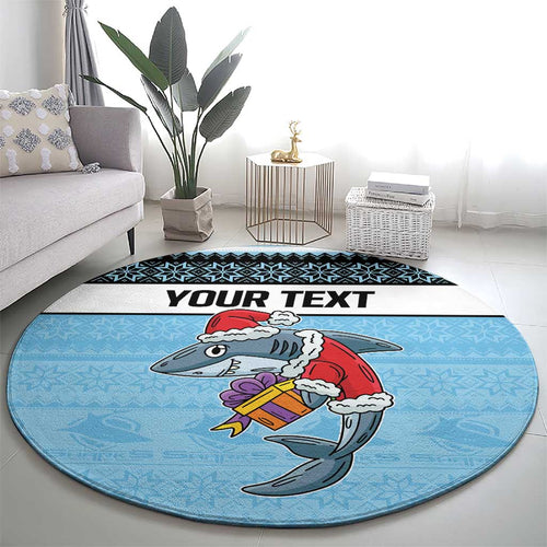 NRL Cronulla-Sutherland Christmas Personalised Round Carpet with Sharkies Santa